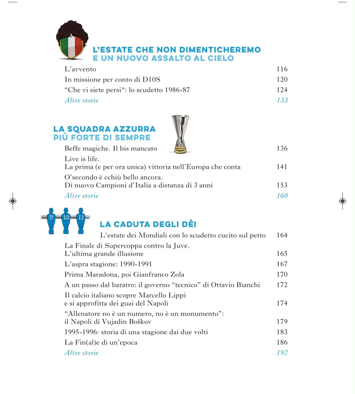 Terza pagina del sommario del libro "Primo agosto pioveva" con elenco dei capitoli